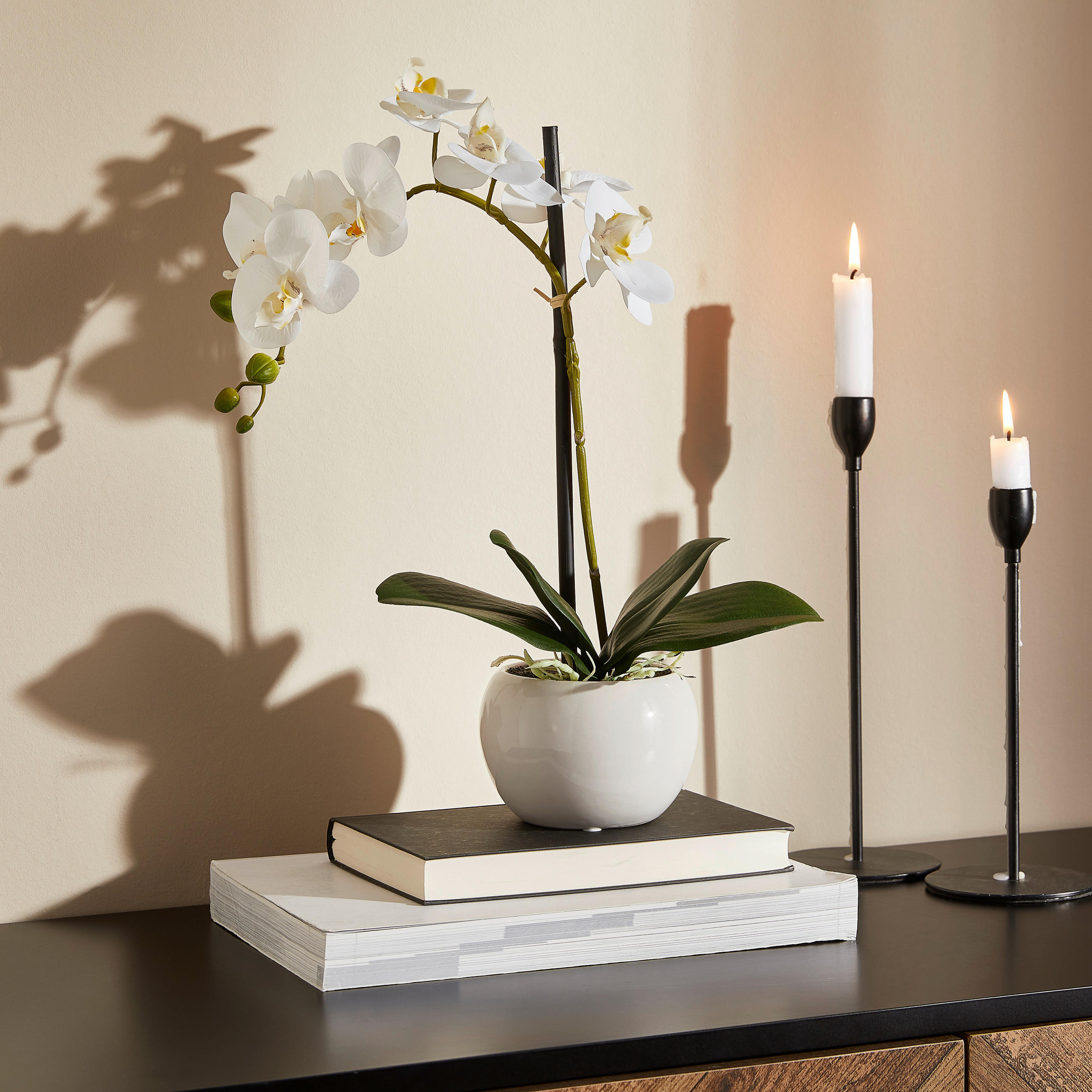 ORCHIDEE - Weiss/Silberfarben, Basics, Keramik/Kunststoff (45cm)