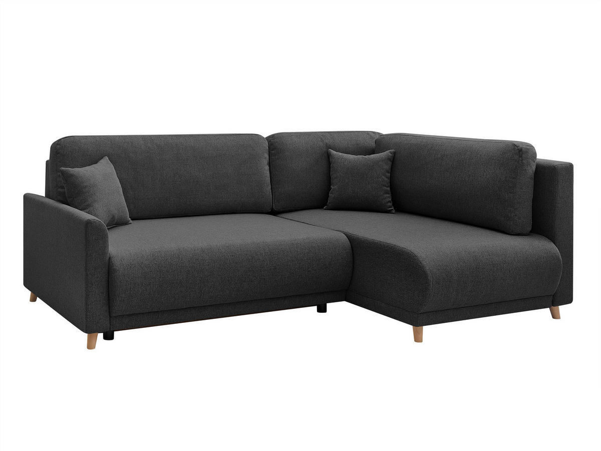 ECKSOFA MILOS Schwarz Flachgewebe, Struktur Rückenkissen, Bettkasten, Schlaffunktion, Rücken echt  - Schwarz/Naturfarben, Design, Textil (224/148cm) - P & B