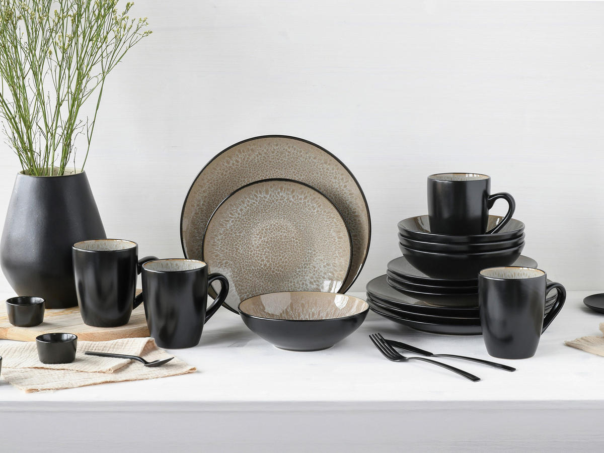 KOMPLETT SERVIS Malmö beige 16 delar  - beige/svart, Basics, keramik - Creatable