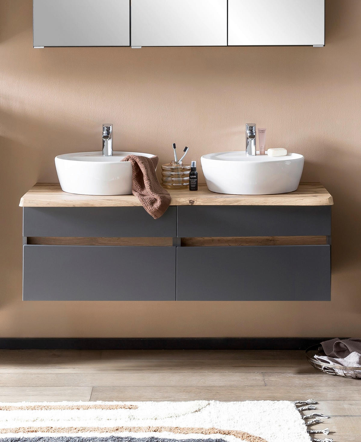 WASCHTISCHKOMBI 121 cm  - Graphitfarben/Weiß, Natur, Keramik/Holzwerkstoff (121cm) - Xora