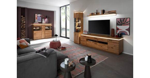 WOHNWAND 3-teilig  in Grau, Eichefarben  275/204/50 cm  - Eichefarben/Anthrazit, Natur, Glas/Holz (275/204/50cm) - Linea Natura