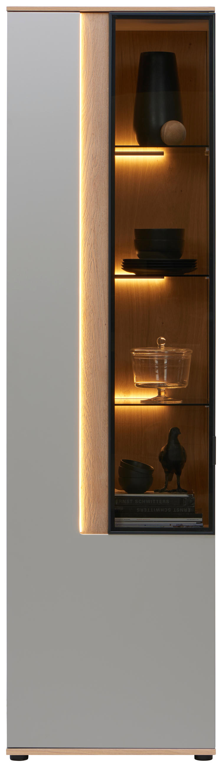 VITRÍNA, svetlosivá, 60,6/213,1/42 cm - svetlosivá, Design, kov/kompozitné drevo (60,6/213,1/42cm) - Dieter Knoll
