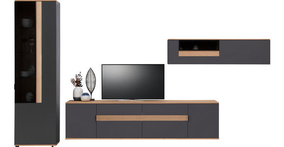 WOHNWAND  in Anthrazit, Eichefarben  370/214,6/48 cm  - Eichefarben/Anthrazit, Design, Glas/Holz (370/214,6/48cm) - Dieter Knoll