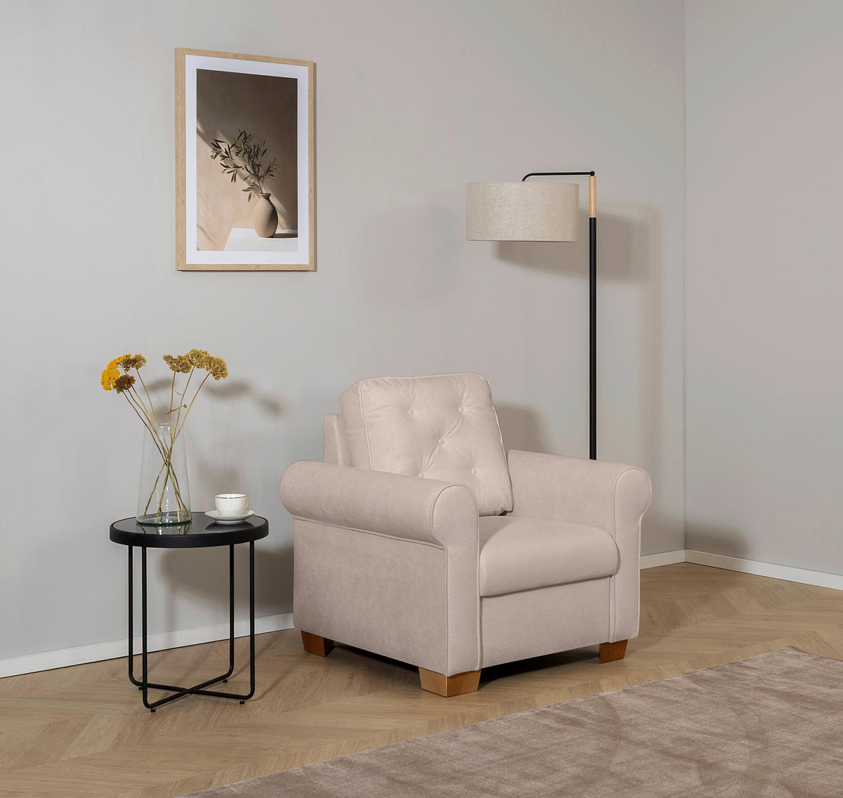 SESSEL in Taupe  - Taupe/Buchefarben, Design, Holz/Textil (93/89/82cm) - MID.YOU