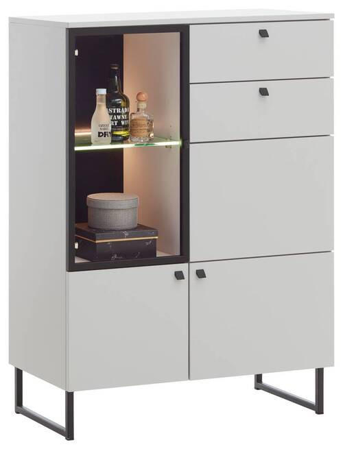 HIGHBOARD  in 86/123/42 cm  - Grauweiß/Schwarz, LIFESTYLE, Glas/Holzwerkstoff (86/123/42cm) - Valdera
