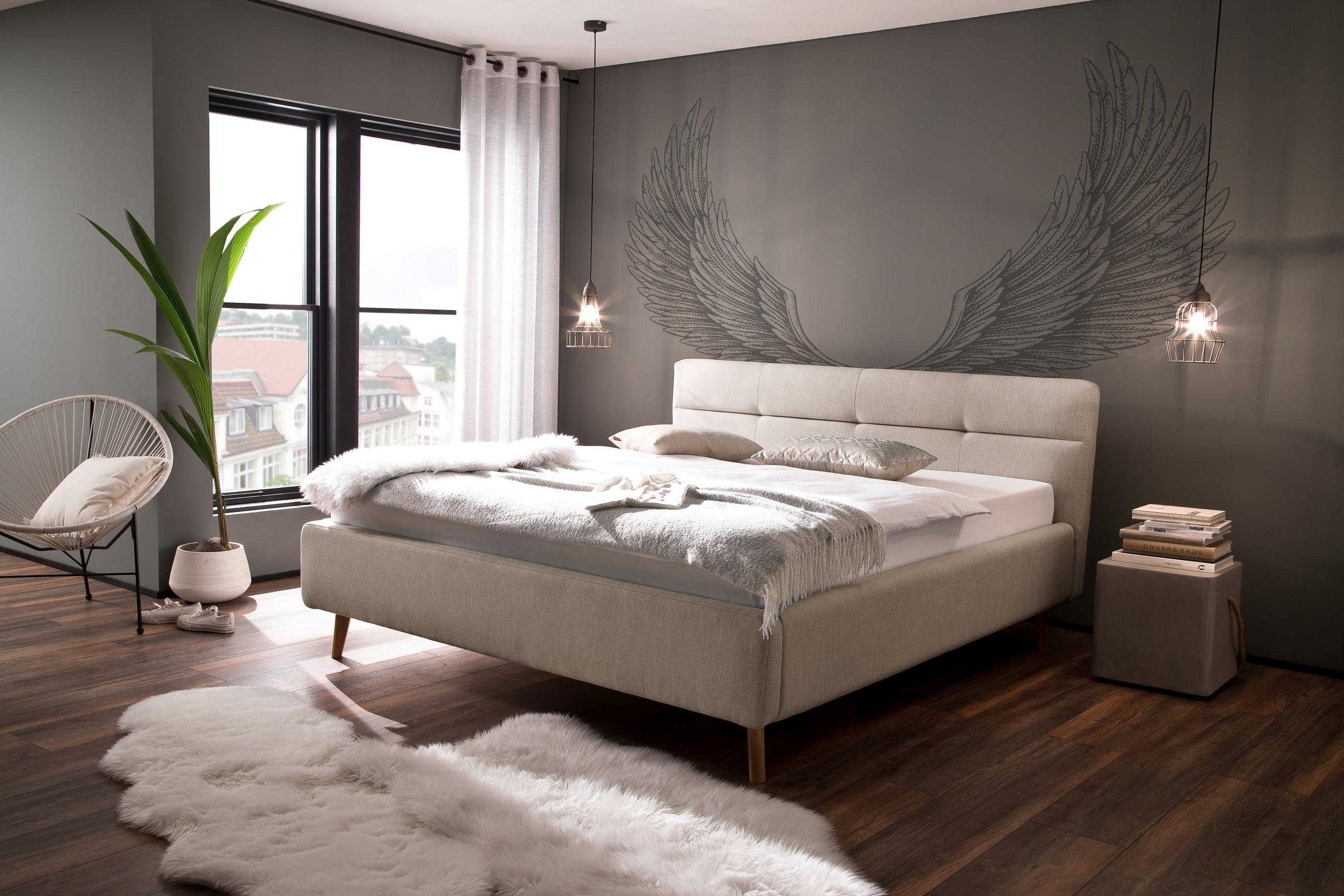 POLSTERBETT Lotte Bettkasten, Lattenroste 160/200 cm  in Beige  - Eichefarben/Birkefarben, KONVENTIONELL, Holz/Textil (160/200cm) - Boxxx