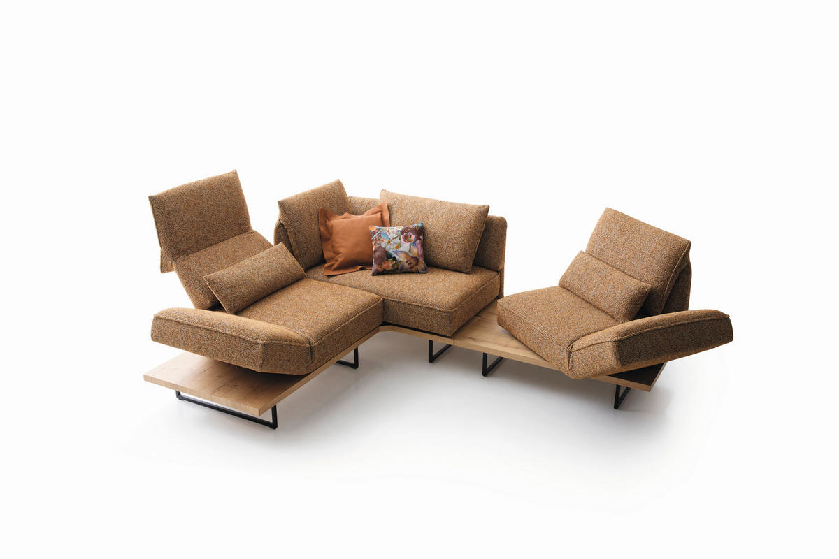 ECKSOFA Dunkelorange Chenille Rücken echt, Armteilverstellung, Relaxfunktion, Drehsitzfunktion  - Dunkelorange/Schwarz, Design, Holz/Textil (209/252cm) - Koinor