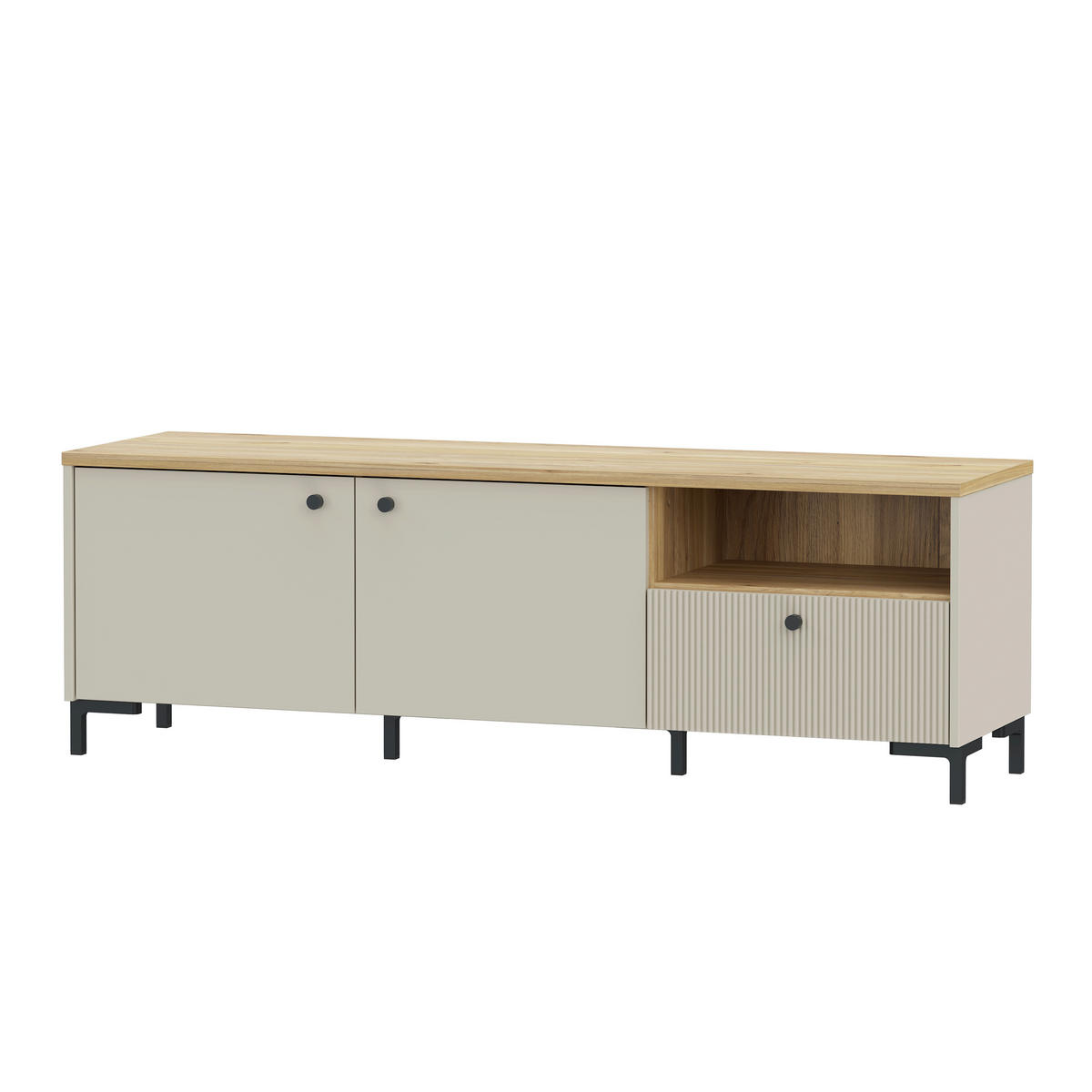 TV-ELEMENT barve hrasta, peščene barve  - črna/barve hrasta, Moderno, kovina/umetna masa (152,8/50,2/41,9cm) - Hom`in