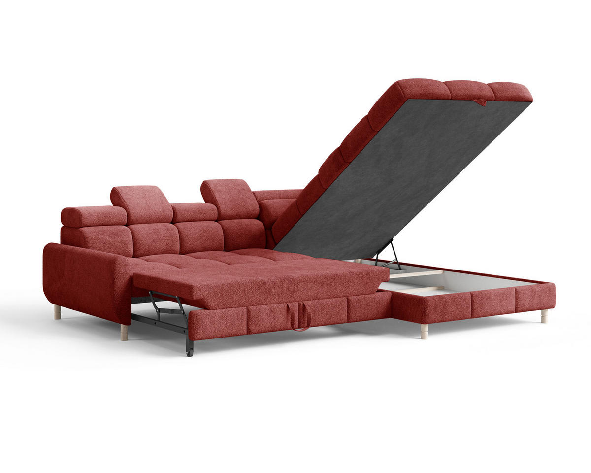 ECKSOFA BUN in Bouclé Rot  - Elfenbein/Rot, Design, Holz/Textil (276/209cm) - MID.YOU
