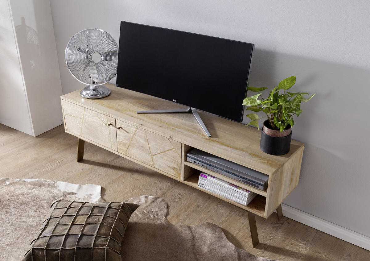 LOWBOARD  in 145/47/35 cm  - Goldfarben/Braun, Design, Holz/Metall (145/47/35cm) - MID.YOU