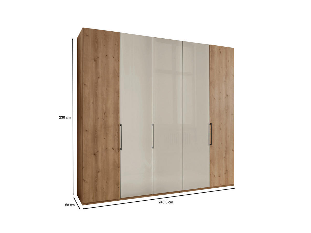 FALTTÜRENSCHRANK in Champagner, Eiche Bianco  - Schieferfarben/Eiche Bianco, Konventionell, Glas/Holzwerkstoff (250/236/58cm) - Dieter Knoll