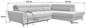 ECKSOFA Blau Velours  - Blau/Schwarz, MODERN, Textil/Metall (272/212cm) - MID.YOU