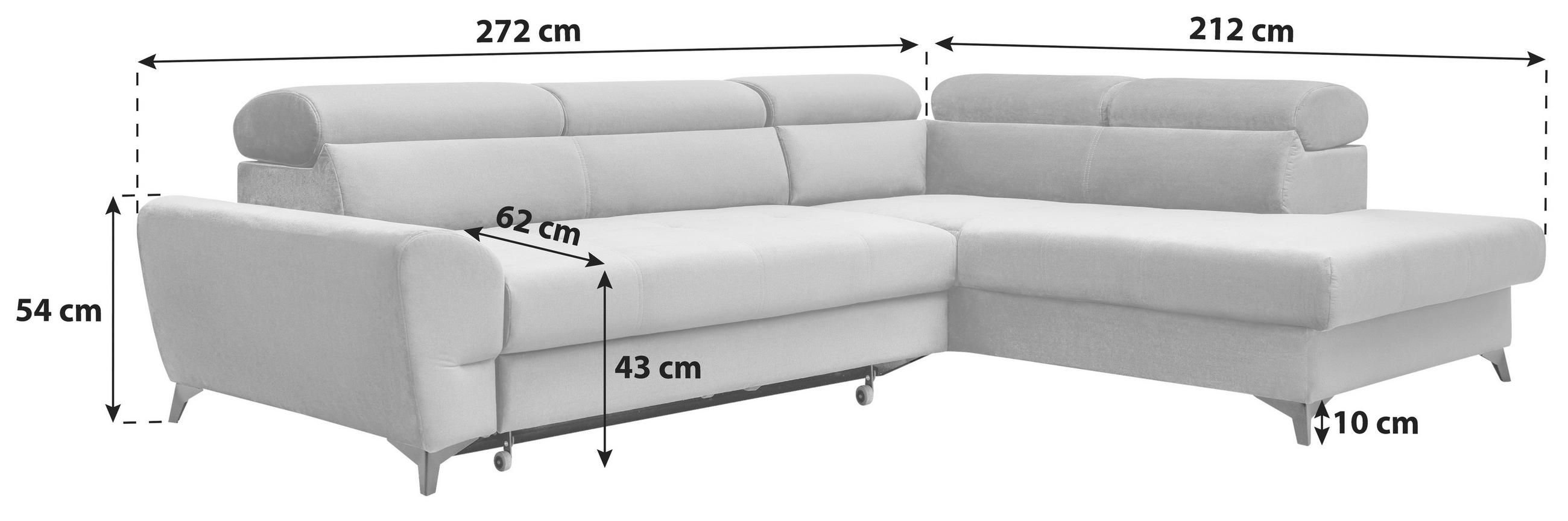 ECKSOFA Blau Velours  - Blau/Schwarz, MODERN, Textil/Metall (272/212cm) - MID.YOU