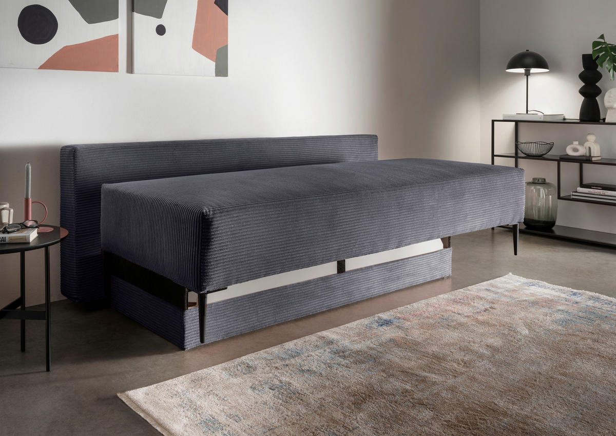 SCHLAFSOFA in Cord Grau  - Schwarz/Grau, Modern, Textil/Metall (198/90/100cm) - Livetastic