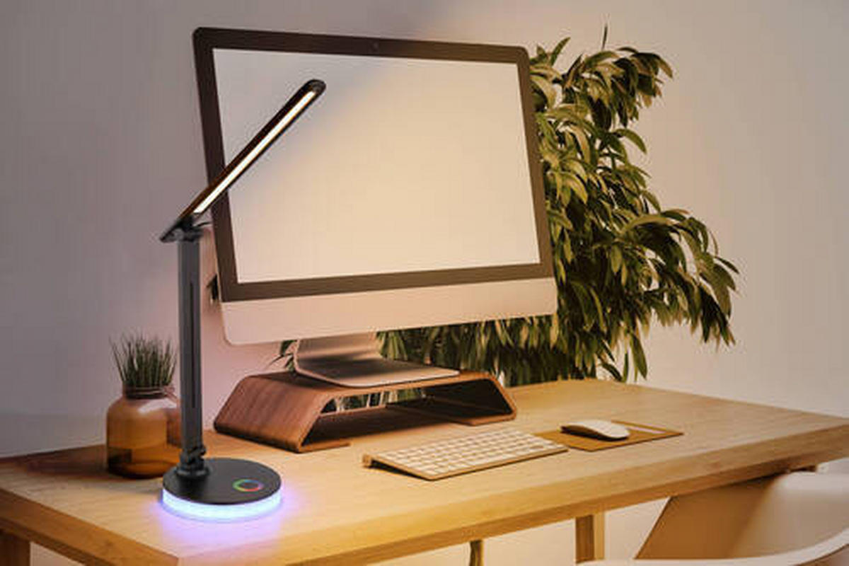 LED-SCHREIBTISCHLEUCHTE - Opal/Schwarz, Design, Kunststoff (28/15/50cm) - Globo