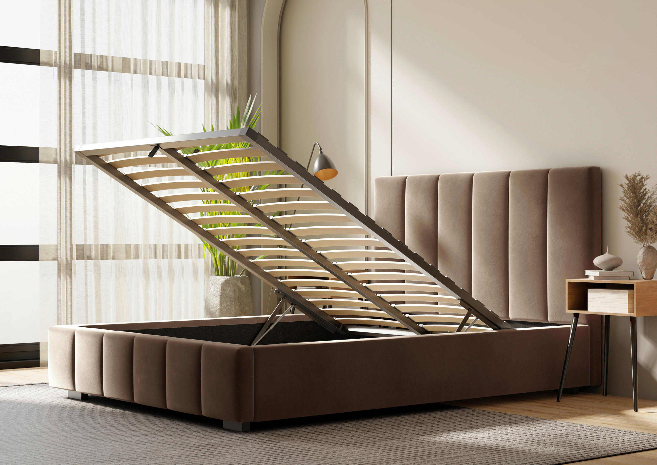 POLSTERBETT Lattenrost, Bettkasten 180/200 cm  in Taupe  - Taupe/Schwarz, Design, Holz/Kunststoff (180/200cm) - Boxxx