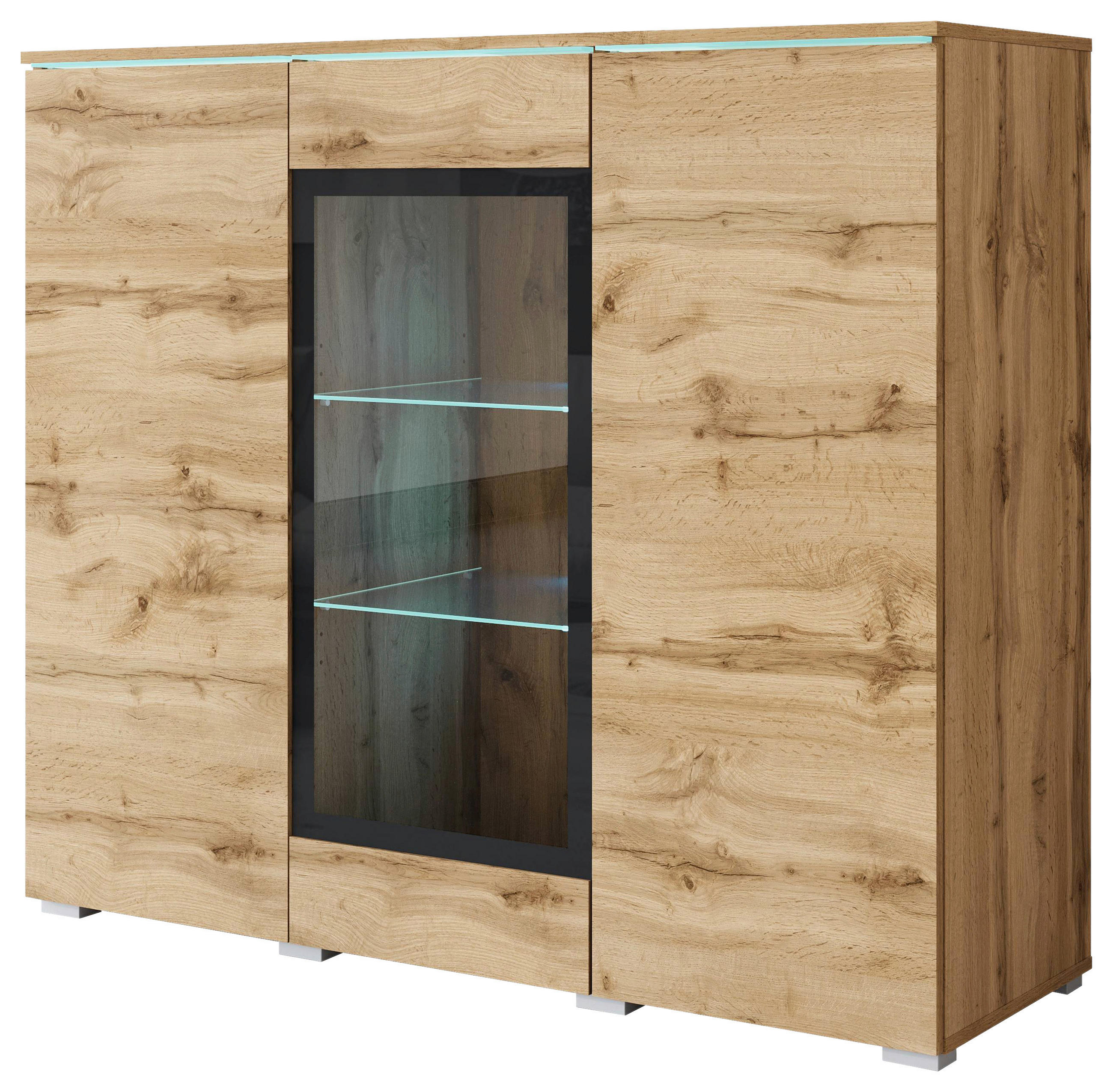 HIGHBOARD  in 120/102,3/39,5 cm  - Eiche Wotan/Grau, Trend, Glas/Holzwerkstoff (120/102,3/39,5cm) - P & B