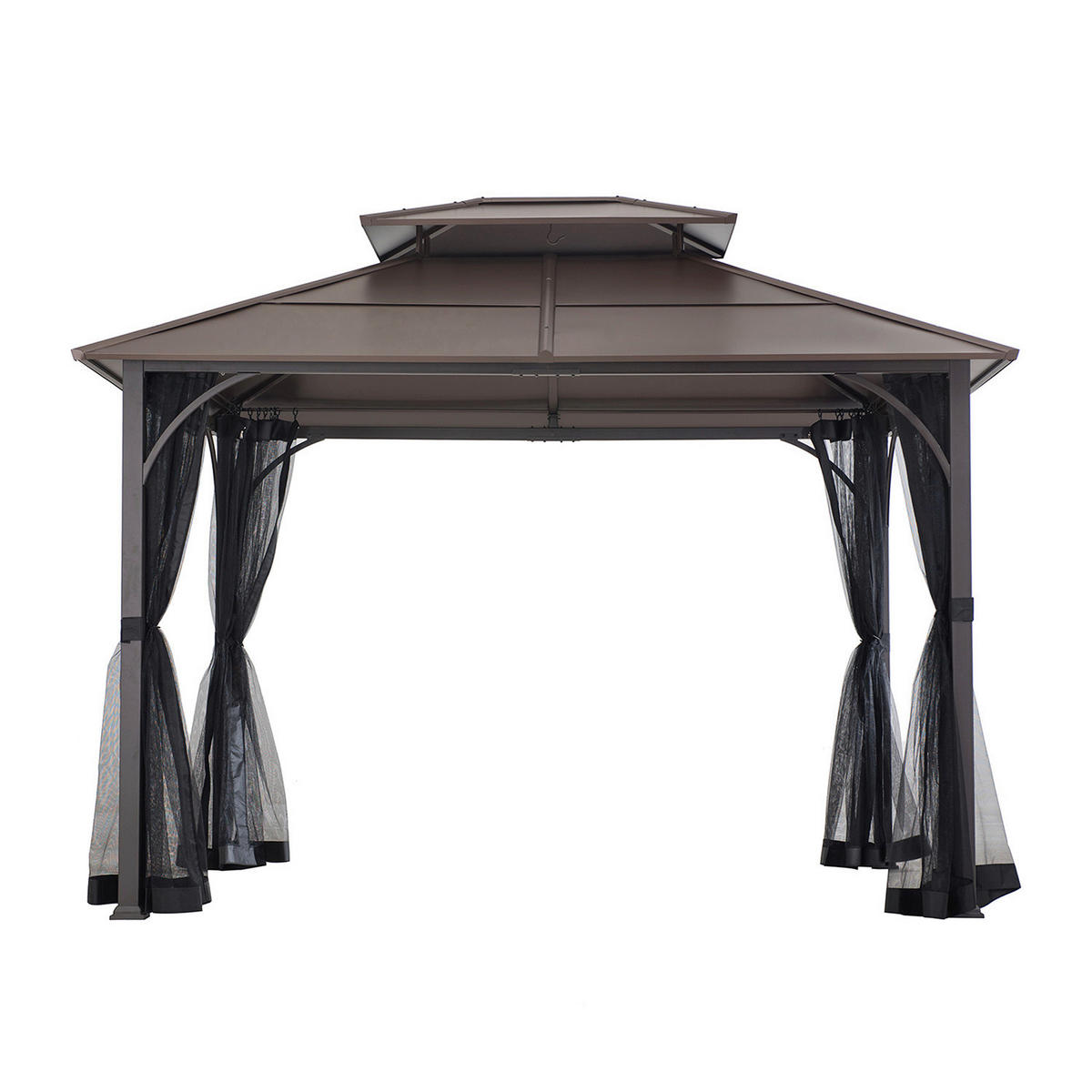 Pavillon inkl. Moskitonetz 366/293/307 cm Stahl  - Dunkelbraun/Schwarz, Basics, Metall (366/293/307cm) - Modante