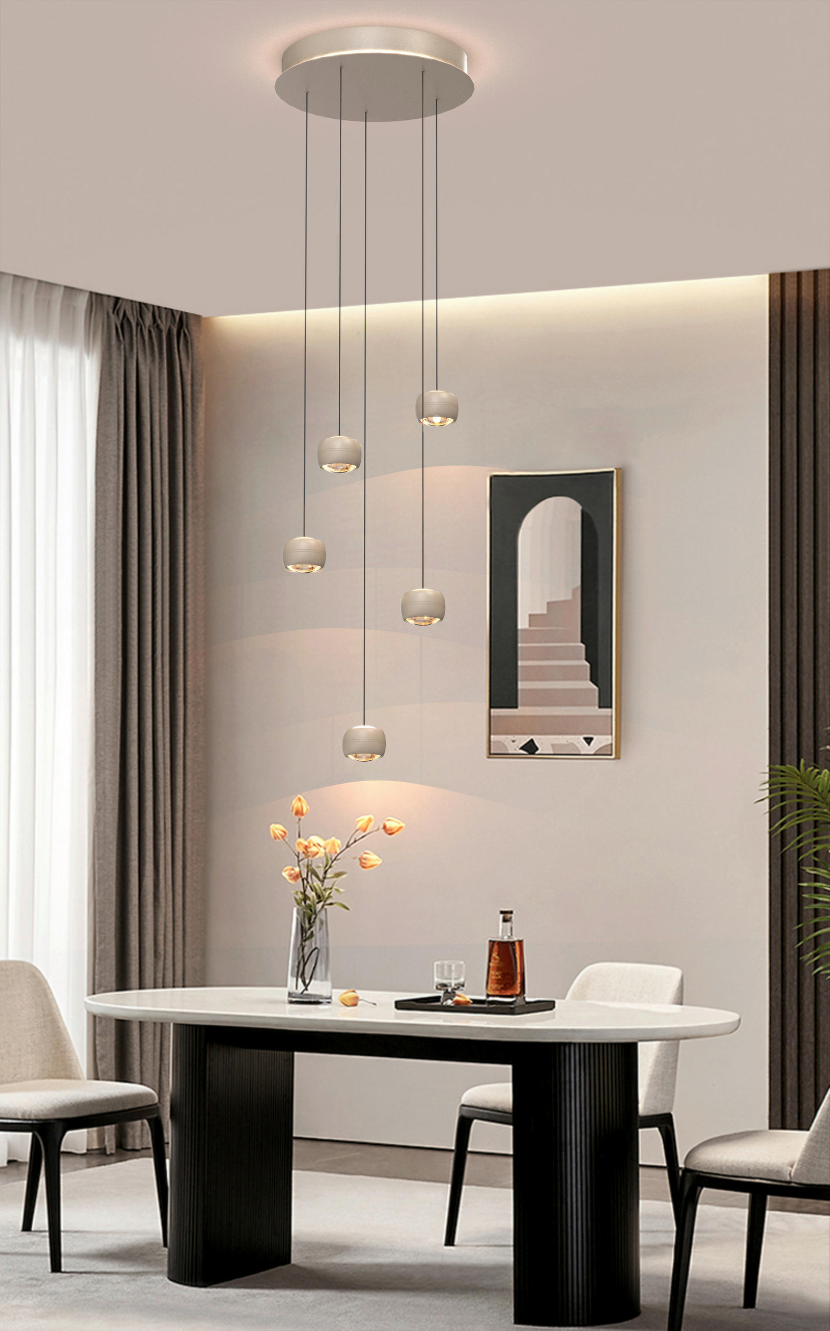 LAMPĂ SUSPENDATĂ CU LED 42/180/42 cm  - nisipiu, Basics, metal (42/180/42cm)