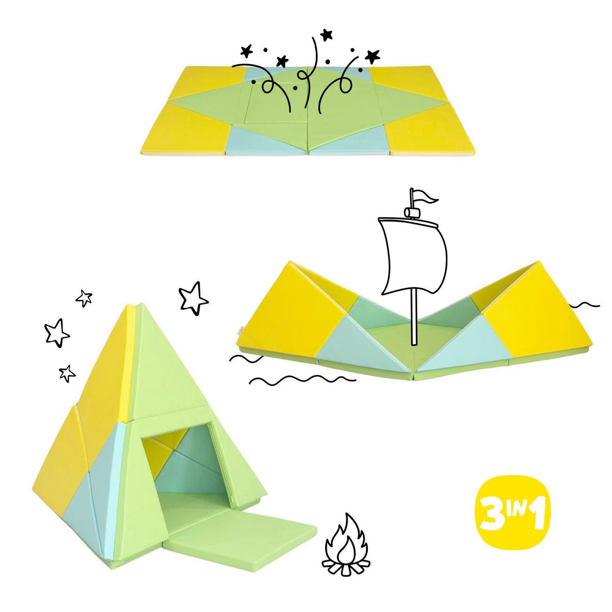 SPIELMATTE 3-in-1 faltbare Spielmatte  - Multicolor, Basics, Kunststoff/Textil (182 cmcm) - alldoro