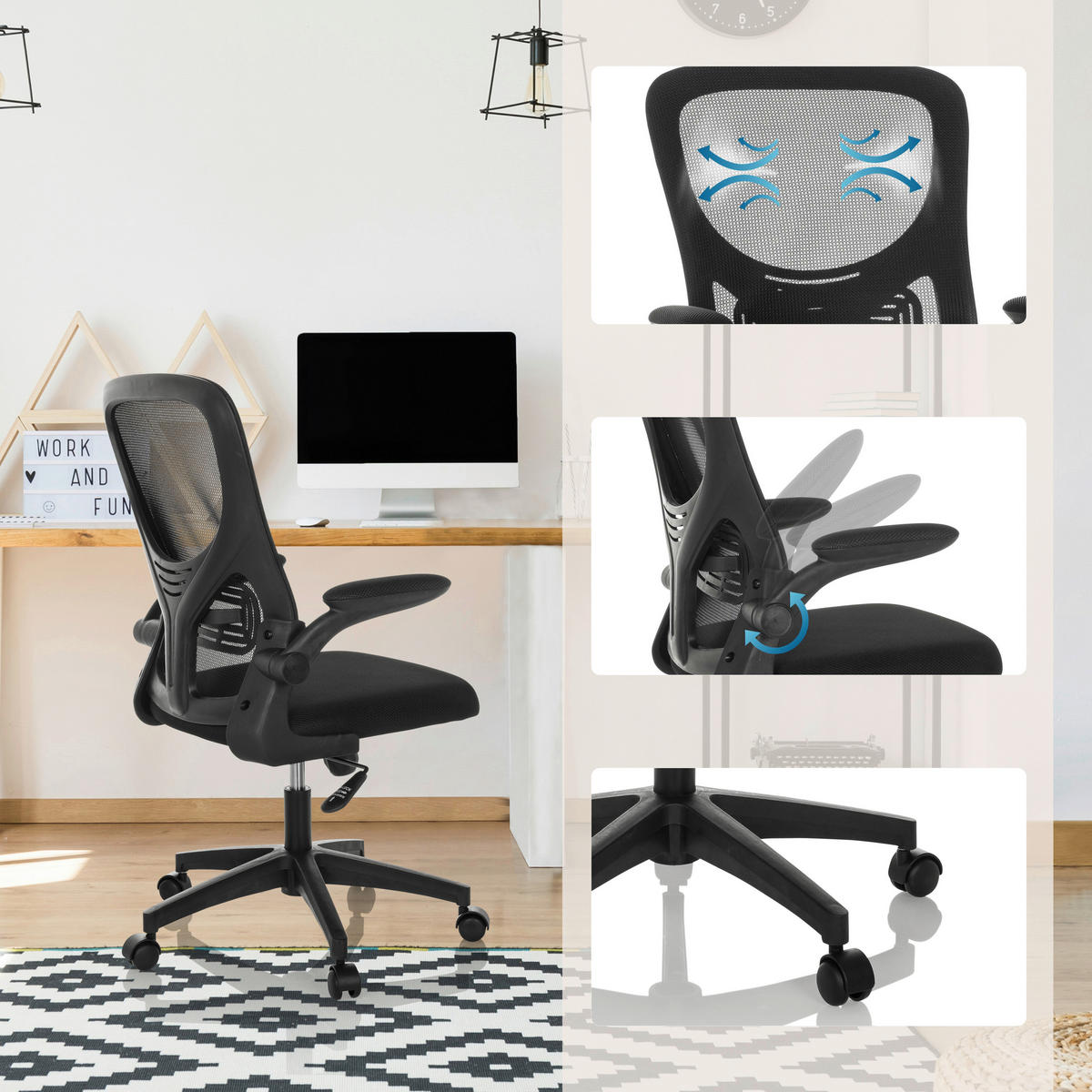 OTOČNÁ ŽIDLE, síťovina, černá - černá, Moderní, textil/plast (60cm) - MID.YOU
