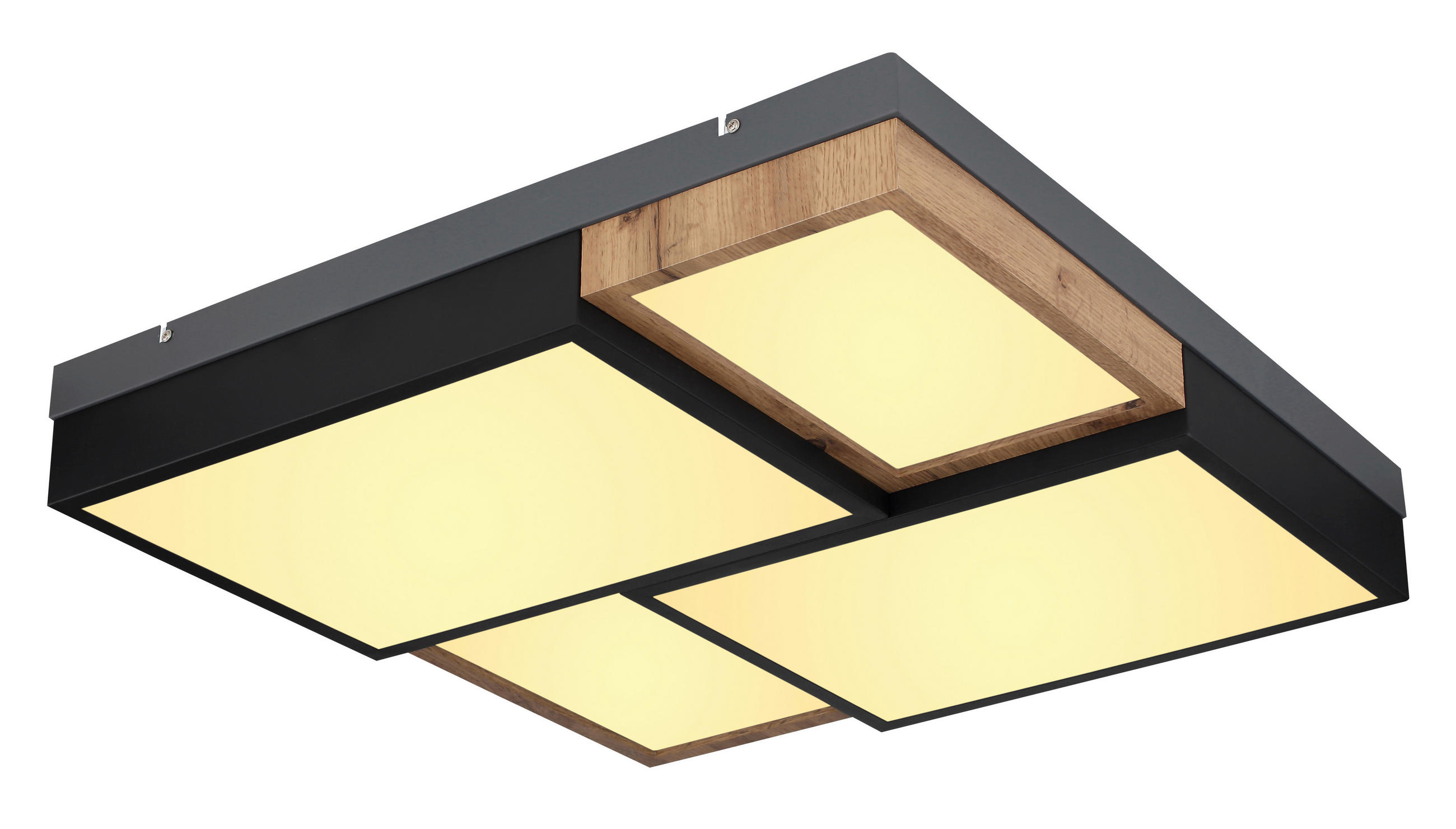 LED-DECKENLEUCHTE 60/60/9 cm   - Opal/Schwarz, Natur, Holzwerkstoff/Kunststoff (60/60/9cm) - Globo