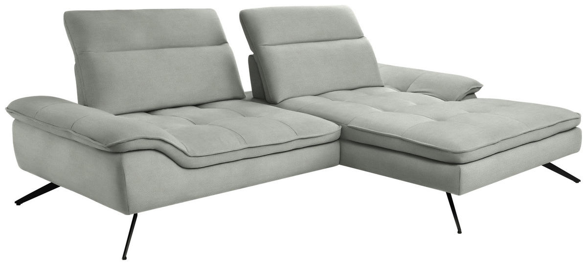 ECKSOFA in Webstoff Hellgrau  288/179-202 cm  - Hellgrau/Schwarz, Design, Textil/Metall (288/179-202cm) - Stylife