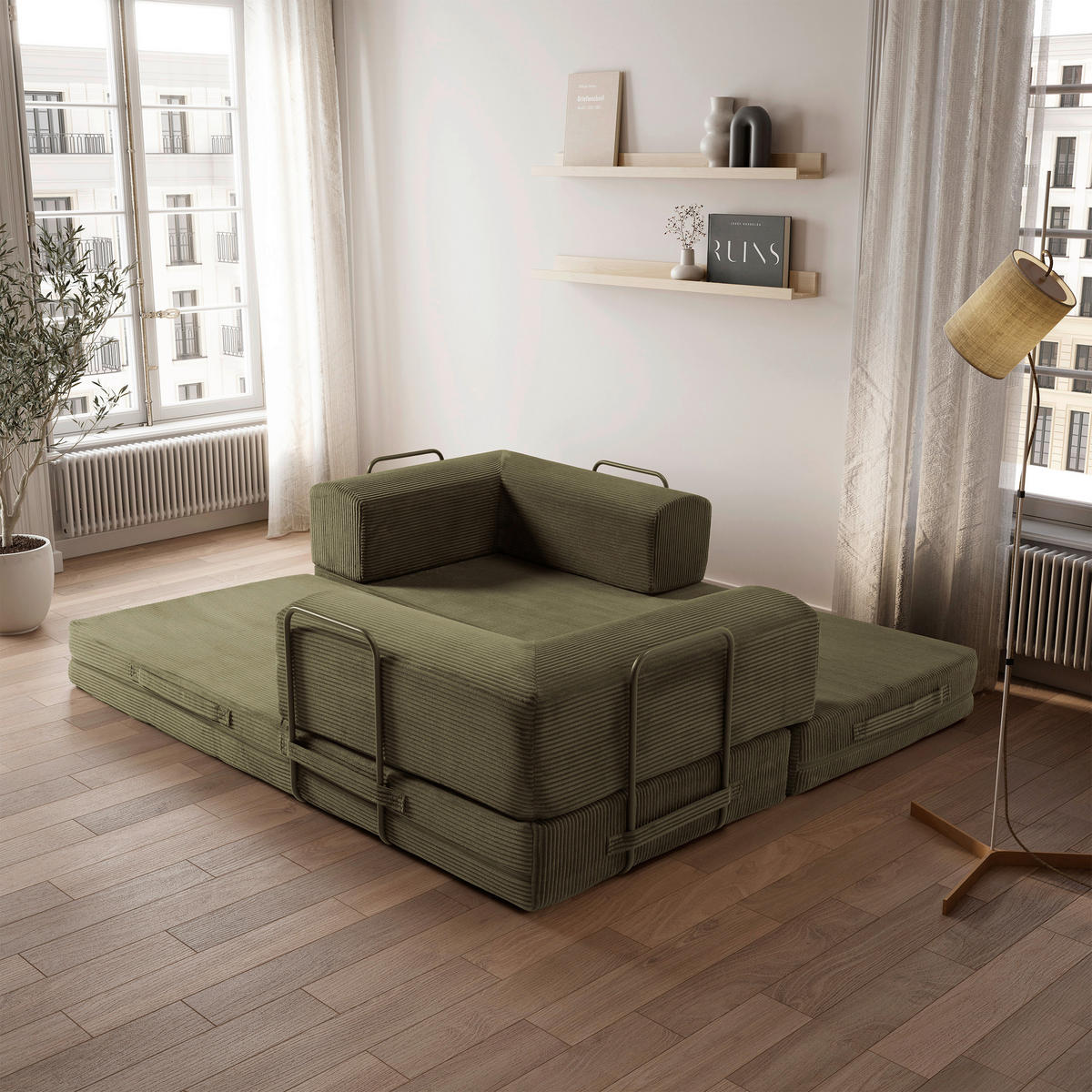 SCHLAFSOFA Cord Grün  - Grün, MODERN, Textil (200/70/90cm) - Livetastic
