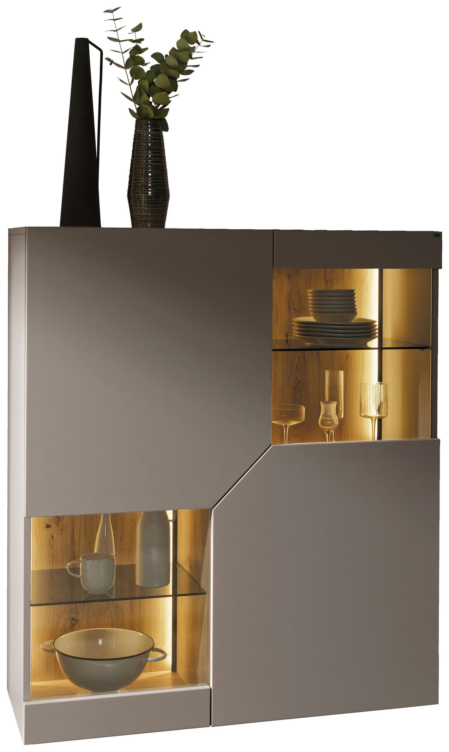HIGHBOARD Grau, Wildeiche  112/130/43 cm  - Wildeiche/Grau, Design, Glas/Holz (112/130/43cm) - Voglauer