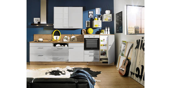 KÜCHENLEERBLOCK 320 cm   in Eichefarben, Grau Hochglanz  - Eichefarben/Grau Hochglanz, Design, Holzwerkstoff/Metall (320cm) - Xora