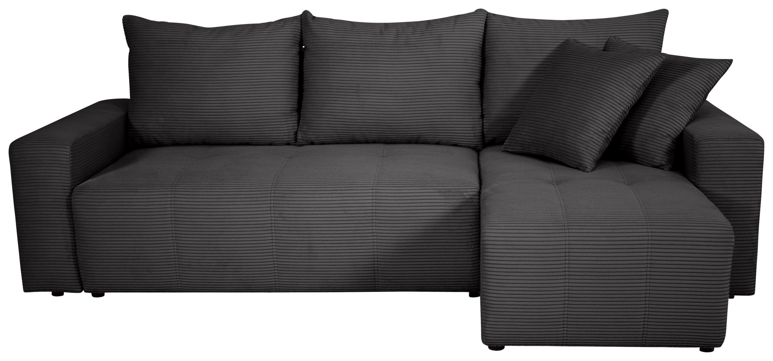 ECKSOFA inkl. Funktion Dunkelgrau Cord Zierkissen, Bettkasten, Schlaffunktion  - Dunkelgrau/Schwarz, Design, Kunststoff/Textil (248/146cm) - Xora