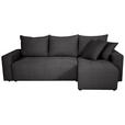 ECKSOFA inkl. Funktion Dunkelgrau Cord Zierkissen, Bettkasten, Schlaffunktion  - Dunkelgrau/Schwarz, Design, Kunststoff/Textil (248/146cm) - Xora