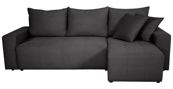 ECKSOFA inkl. Funktion Dunkelgrau Cord Zierkissen, Bettkasten, Schlaffunktion  - Dunkelgrau/Schwarz, Design, Kunststoff/Textil (248/146cm) - Xora