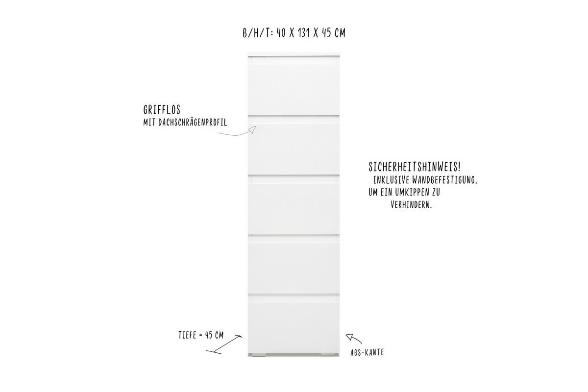 KOMMODE  in 40/131/45 cm  - Weiß, KONVENTIONELL, Holzwerkstoff (40/131/45cm) - Livetastic
