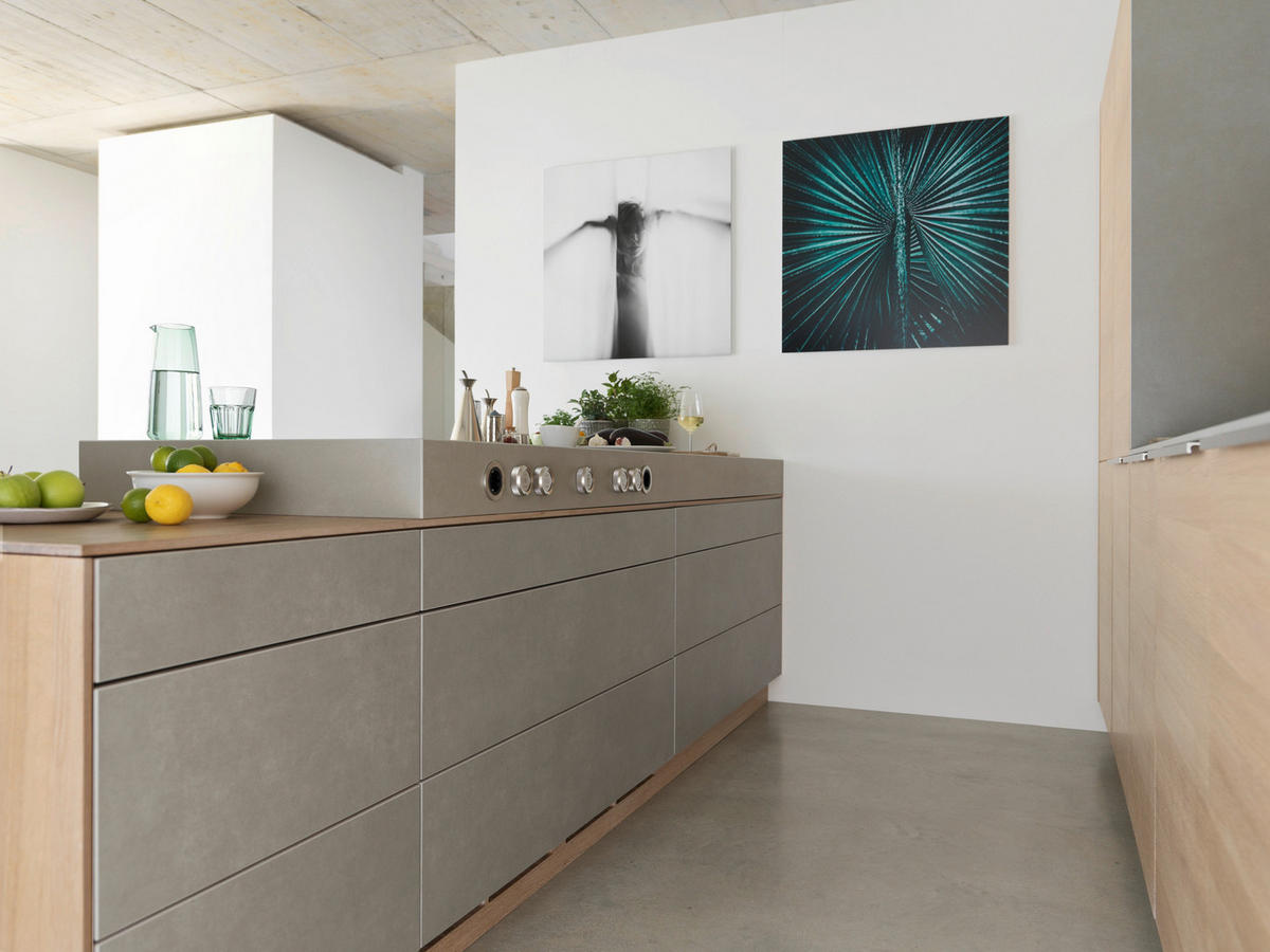 EINBAUKÜCHE   - Eiche Bianco, Design, Glas/Holz - Team 7