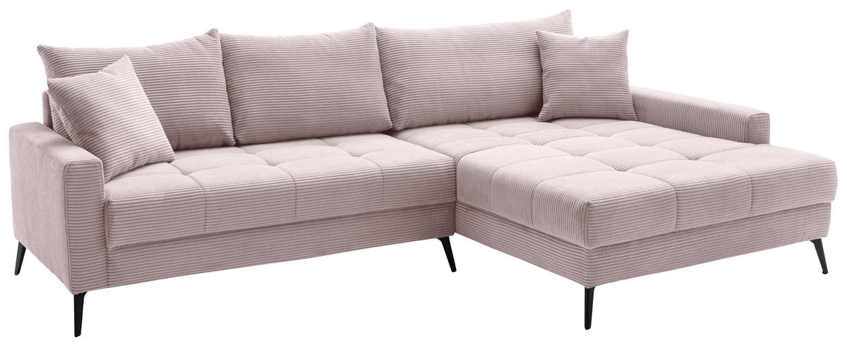 ECKSOFA Rosa Cord  - Schwarz/Rosa, KONVENTIONELL, Textil/Metall (280/173cm) - Hom`in