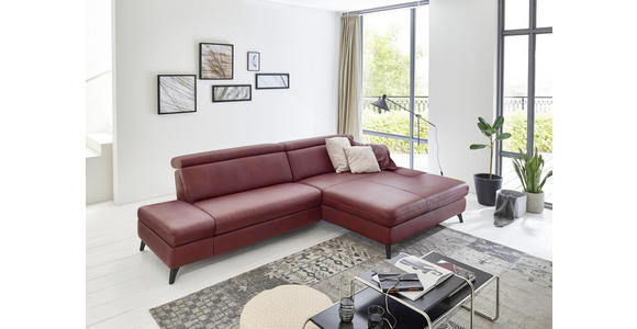 ECKSOFA Bordeaux Echtleder  - Bordeaux/Schwarz, Design, Leder/Metall (316/184cm) - Cantus