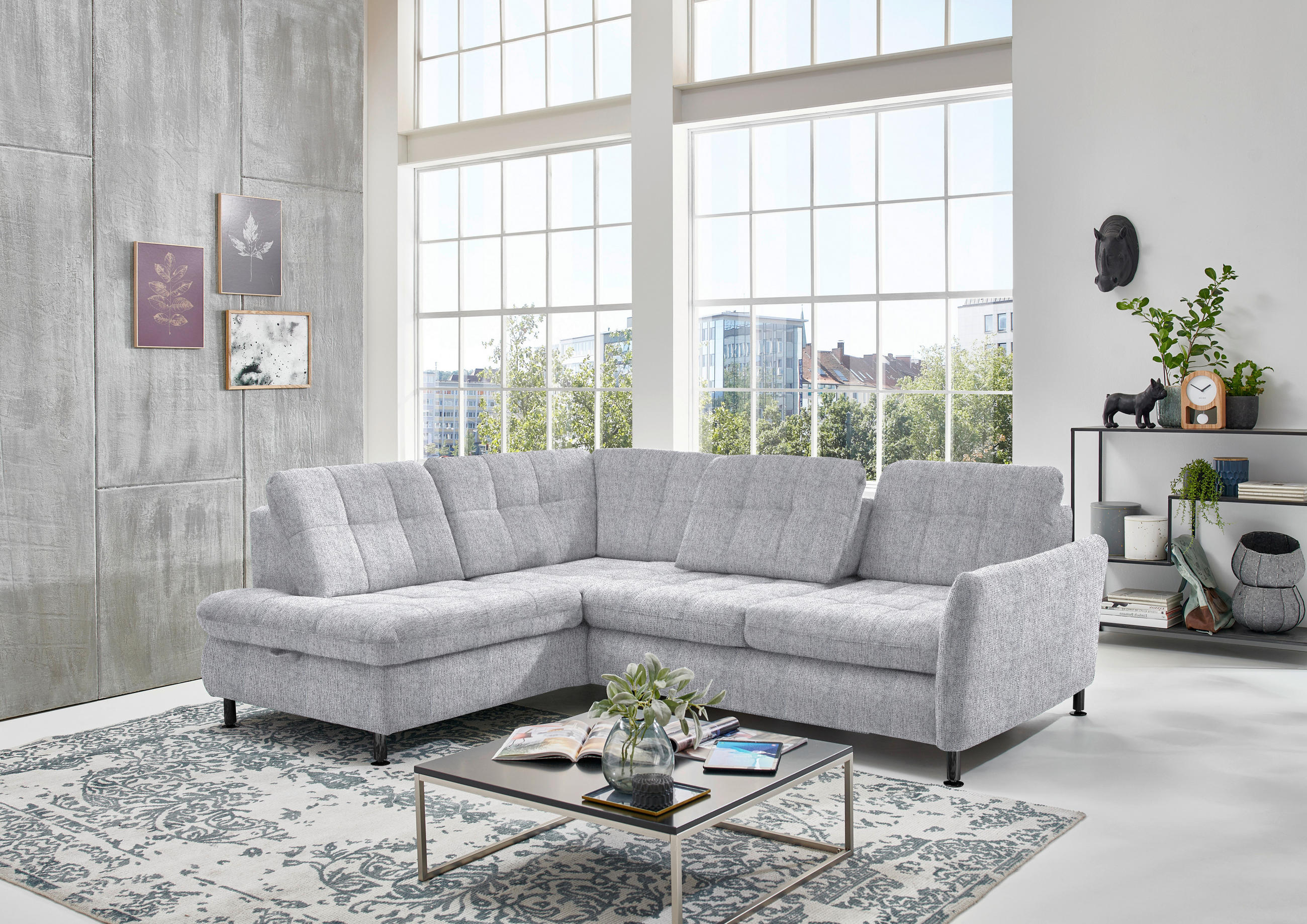 ECKSOFA in Webstoff Alufarben  - Schwarz/Alufarben, Konventionell, Textil/Metall (210/242cm) - Beldomo Style