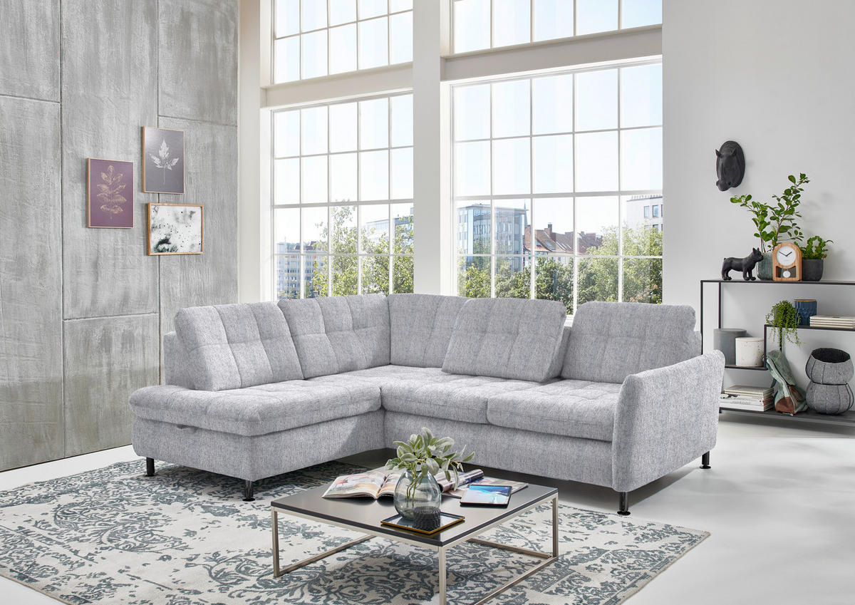 ECKSOFA in Webstoff Alufarben  - Schwarz/Alufarben, Konventionell, Textil/Metall (210/242cm) - Beldomo Style