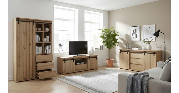 SIDEBOARD  160/86/40 cm 3 Schublade(n)  - Eichefarben/Schwarz, LIFESTYLE, Holzwerkstoff/Kunststoff (160/86/40cm) - Landscape