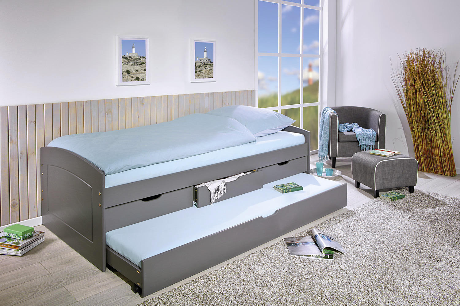 STAURAUMBETT 90/200 cm  in Grau  - Grau, LIFESTYLE, Holz (90/200cm) - Carryhome
