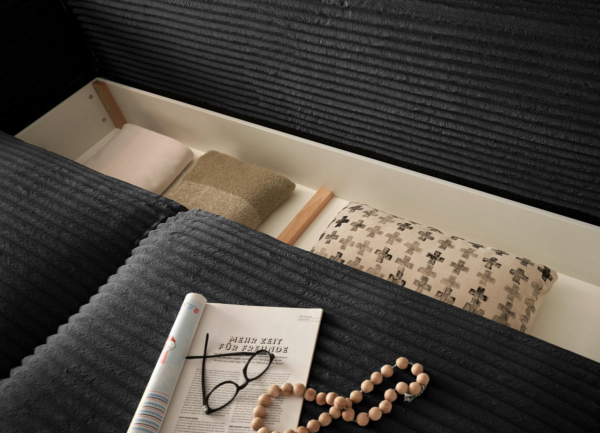 SCHLAFSOFA in Cord Schwarz  - Schwarz, Konventionell, Kunststoff/Textil (235/89/92cm) - MID.YOU