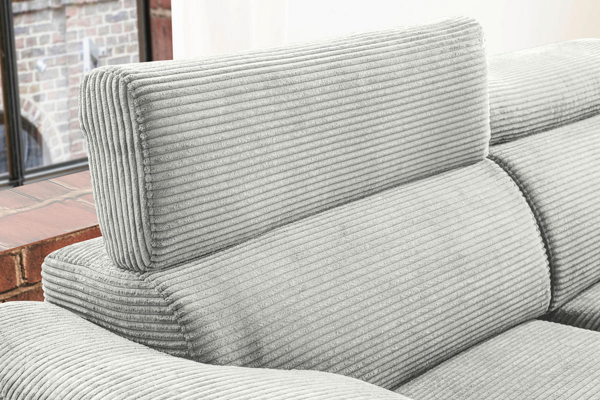 ECKSOFA in Cord Hellgrau  - Hellgrau/Schwarz, Design, Holz/Textil (270/174cm) - Pure Home Lifestyle