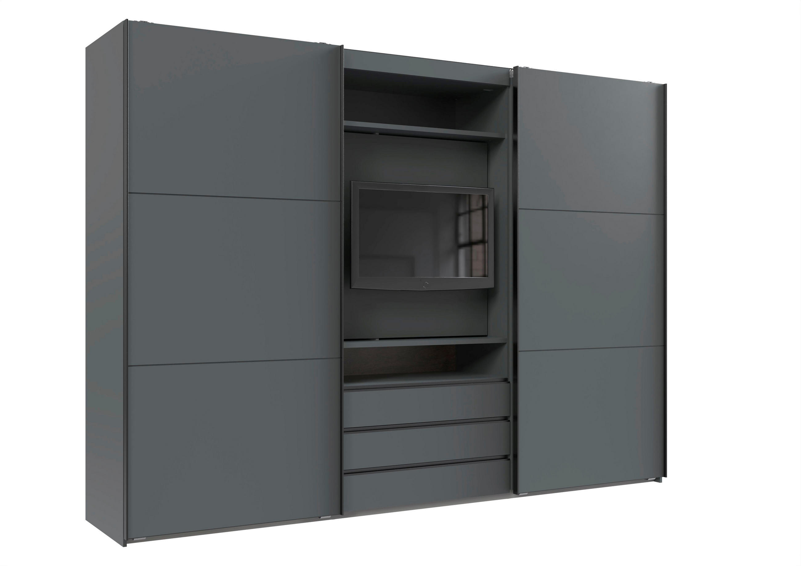 SCHWEBETÜRENSCHRANK  in Weiß  - Edelstahlfarben/Weiß, MODERN, Holzwerkstoff/Metall (300/216/65cm) - P & B