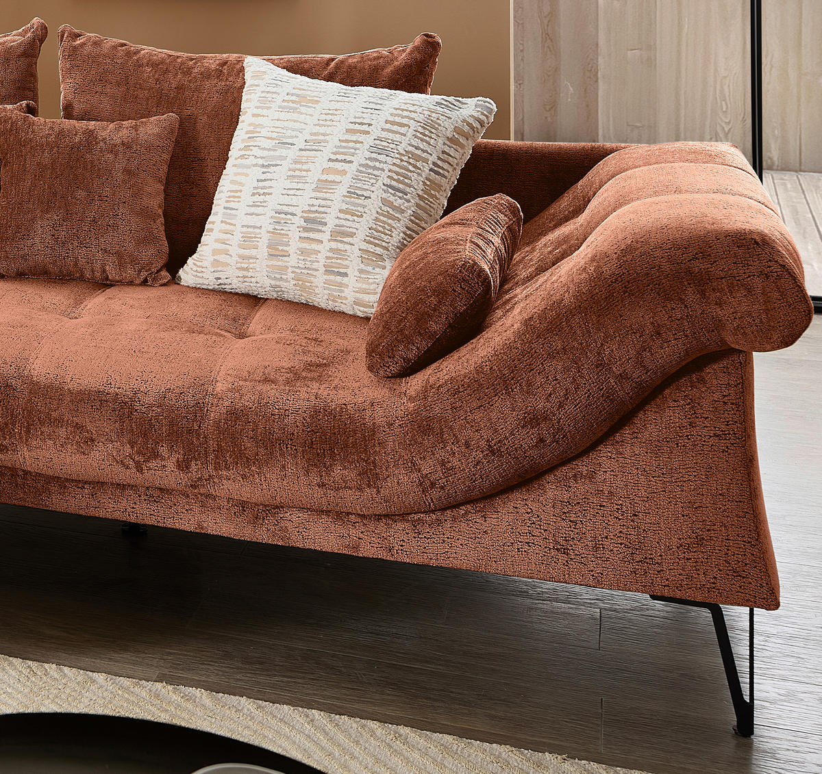 ECKSOFA GARDA Rostfarben Chenille Zierkissen, Rückenkissen, Nierenkissen, Rücken echt  - Rostfarben/Schwarz, KONVENTIONELL, Textil/Metall (192/310cm) - Livetastic