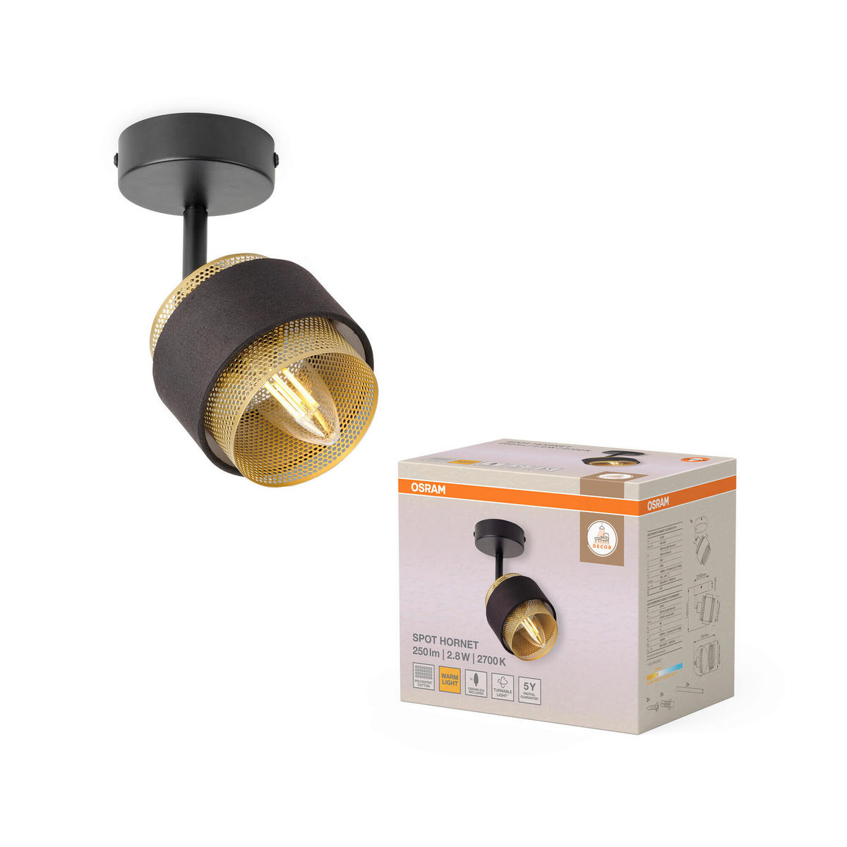 LED-STRAHLER 10/14,5/14,5 cm   - Goldfarben/Schwarz, Basics, Textil/Metall (10/14,5/14,5cm) - Osram