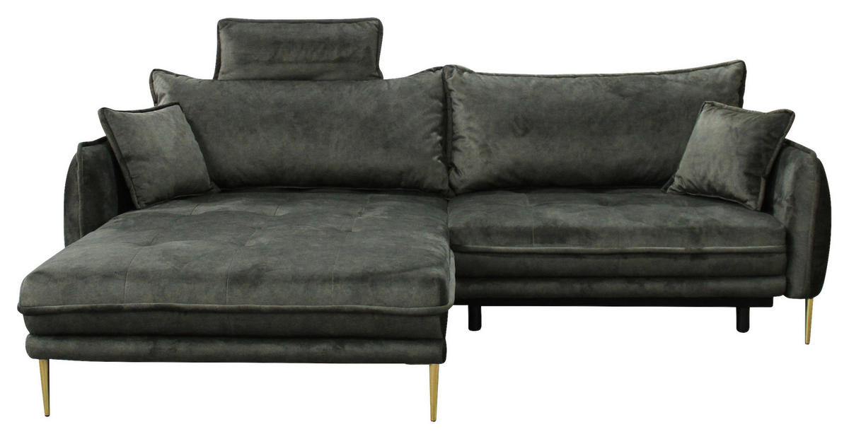 ECKSOFA Grün Velours  - Goldfarben/Grün, Design, Textil/Metall (196/264cm) - MID.YOU