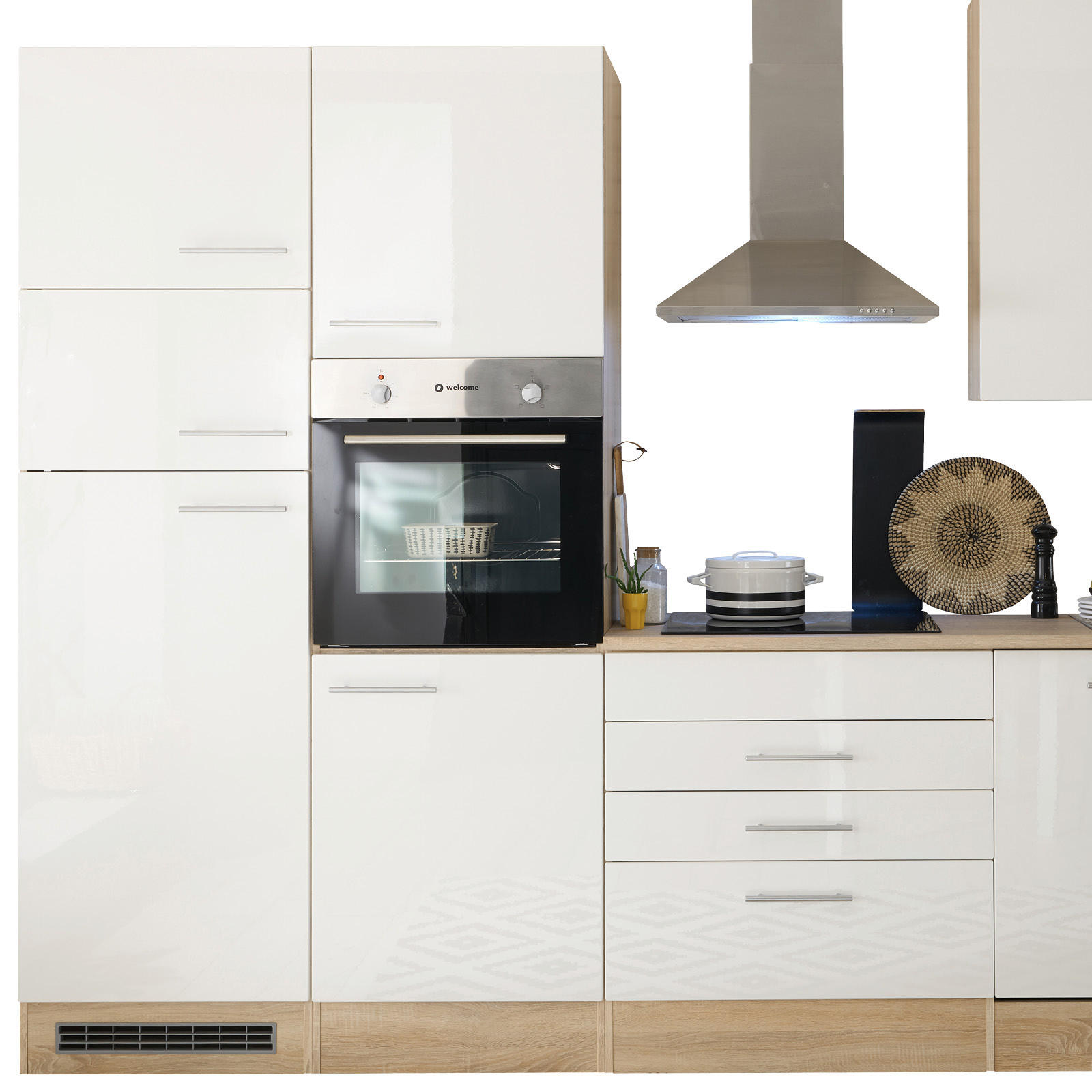 BUCĂTĂRIE FĂRĂ ELECTROCASNICE - stejar Sonoma/alb, Modern, material pe bază de lemn (310cm) - Xora
