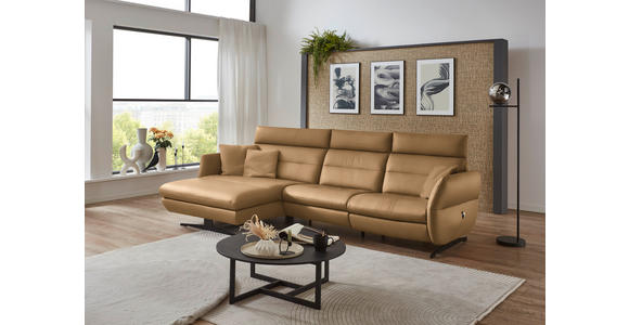 ECKSOFA in Echtleder Honig  169/298 cm  - Schwarz/Honig, Design, Leder/Metall (169/298cm) - Dieter Knoll
