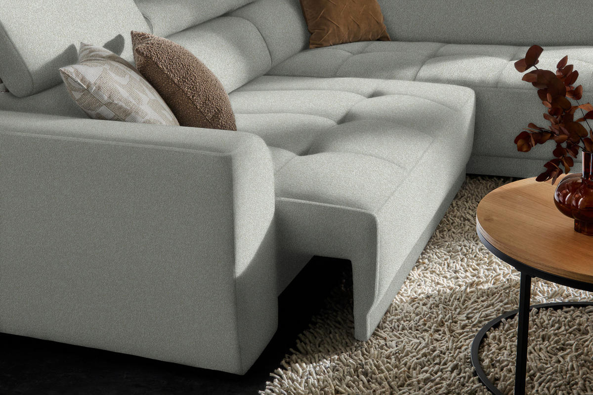 ECKSOFA in Chenille Alabasterfarben  - Alabasterfarben/Schwarz, Design, Kunststoff/Textil (284/205cm) - MID.YOU